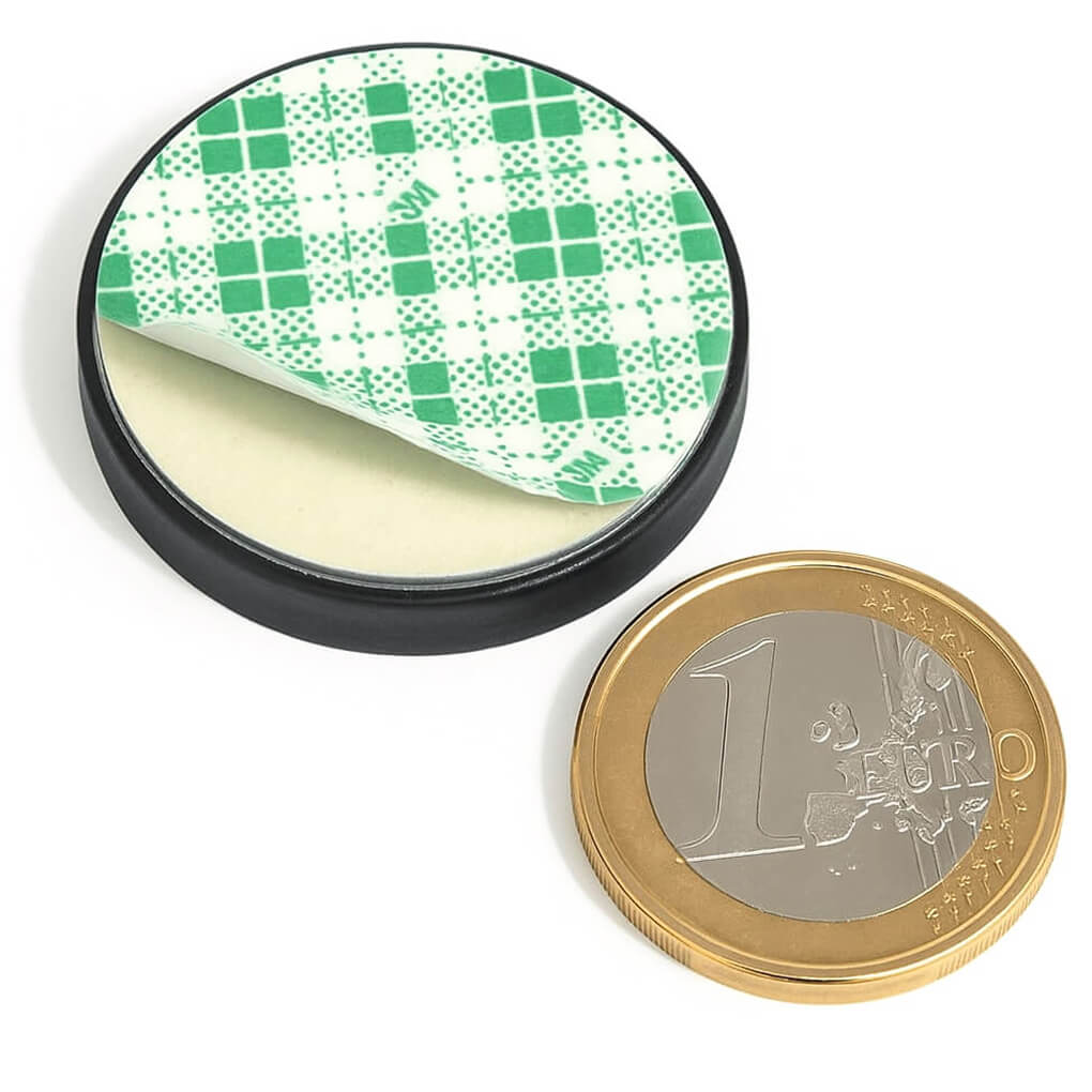 Aimant néodyme caoutchouc plot antigliss Ø31mm avec adhésif, puissance 8.9 kg
