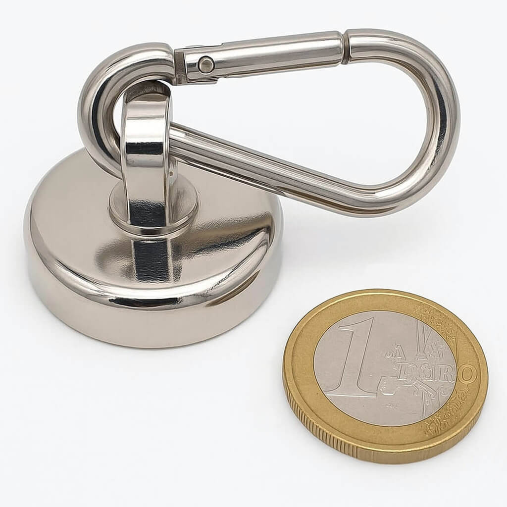 Aimant avec mousqueton Ø32mm, puissance 28kg
